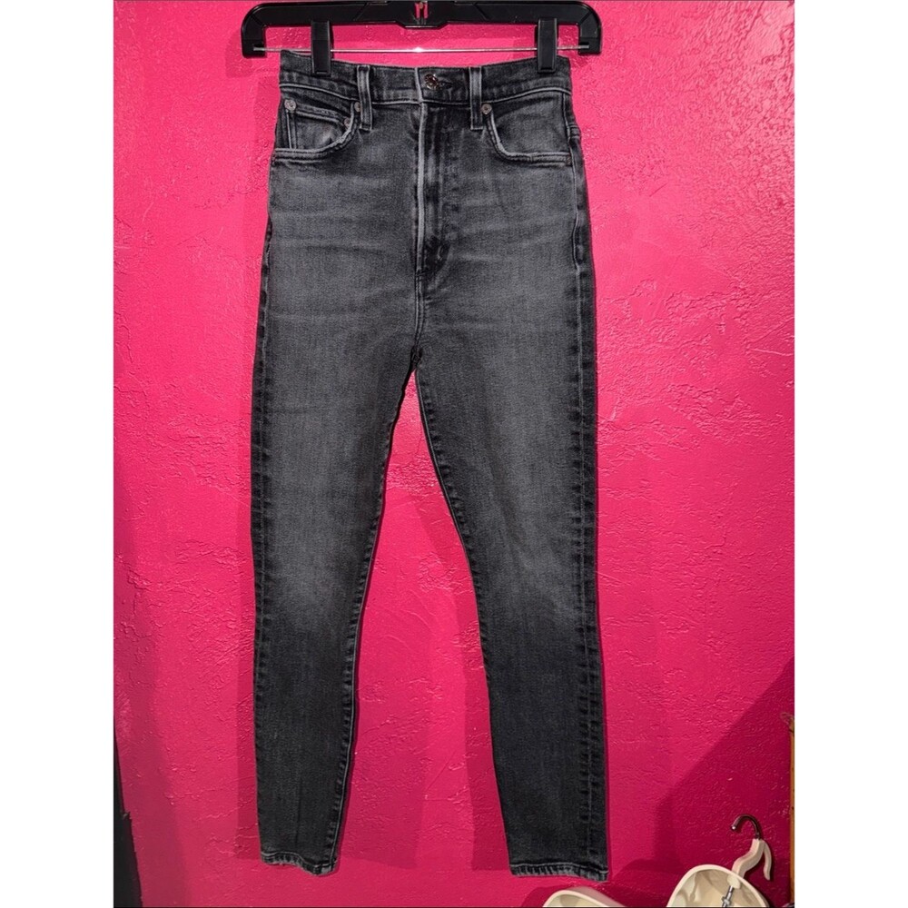 Agolde Black Denim pinch waist skinny jean. Sz 24. Organic cotton.